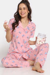 Rosaline Purrfect Dreams Knit Cotton Pyjama Set - Tickled Pink — thumbnail 4
